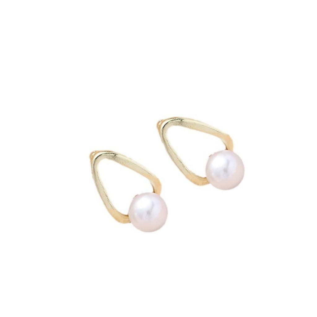 Sterling Silver Pearl Stud Earrings Lightweight Minimalist Geometric Design Small Size Luxury Style Fashion Jewelry for Women