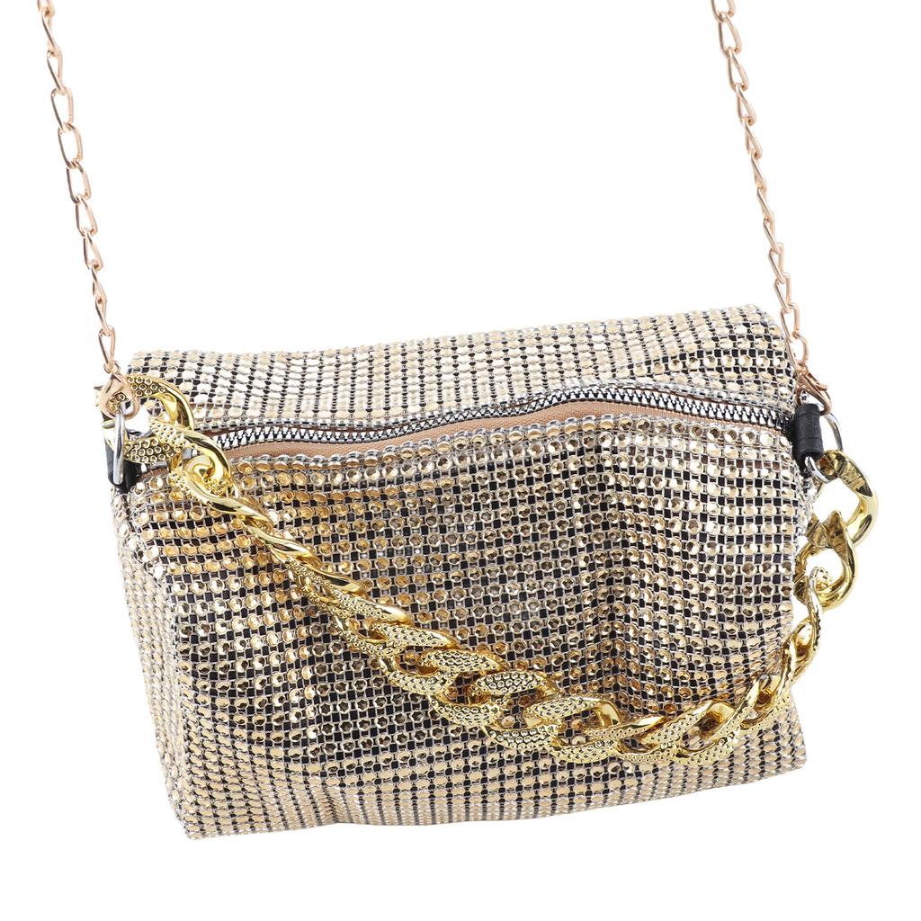 Women Messenger Bag Golden Rhinestones Handbag Thick Chain Messenger Bag Fashionable Trendy Handbag