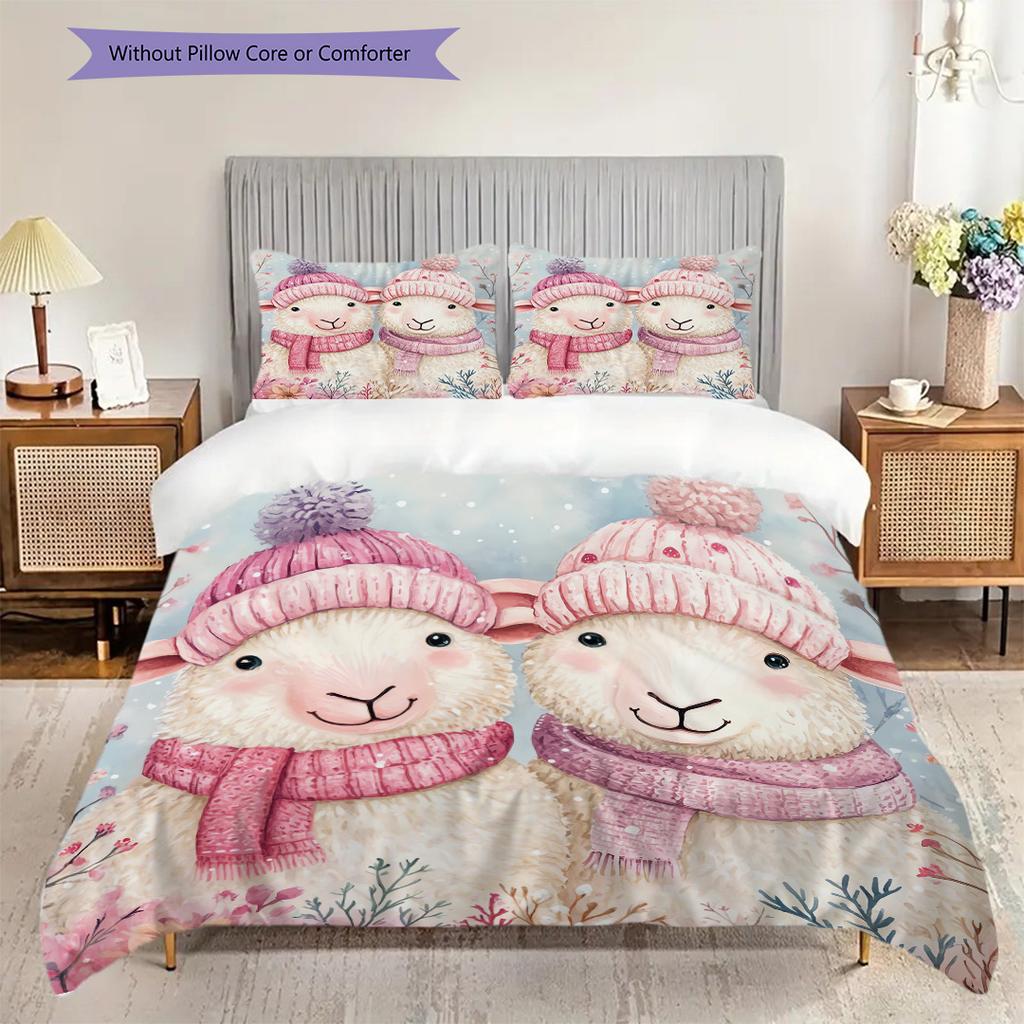 Sheep Pattern Bedding Quilt Set Quilt Cover Pillowcase Home Decoration Birthday Gift (1 * duvet cover + 2 * pillowcase, without core)