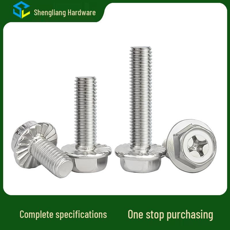 

304 Stainless Steel Anti-Slip Hex Bolt with Recessed Cross Flange Head & Washer, Flower Tooth Pattern, M5-M6. M3*5 (50 pcs)
