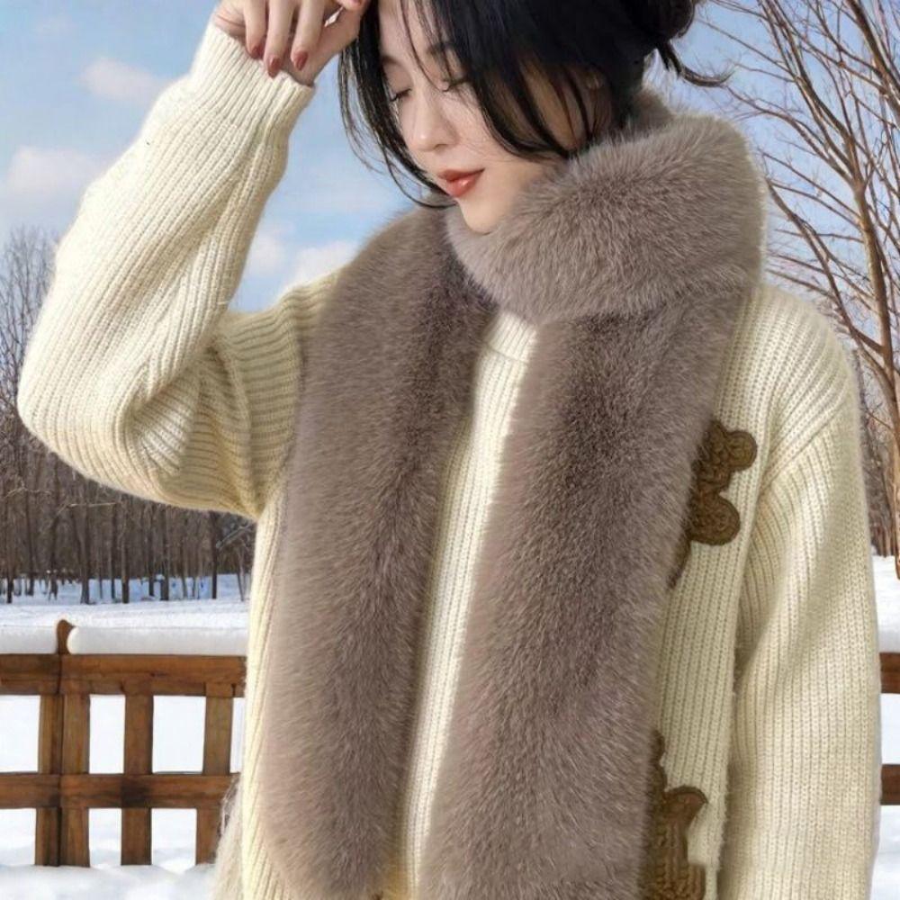 Fashionable 180cm Fake Fur Long Scarf Soft Fur Decor Winter Fluffy Scarf Thick Ladies Neck Warmer Scarves Outdoor