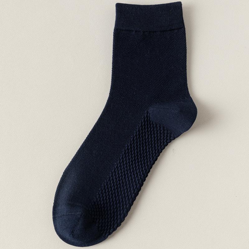 Men's Breathable Black Cotton Mid-Calf Socks - Sweat-Absorbent, Odor-Resistant, Mesh Design for Spring/Summer.