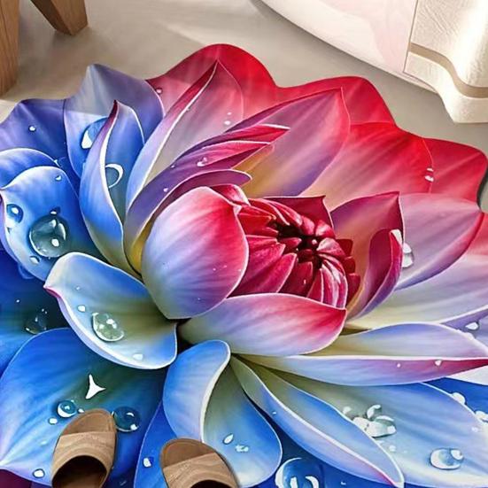 Flower Floor Rug Non-Slip Absorbent Bathroom Mat Decorative 3D Realistic Pattern Floral Mat