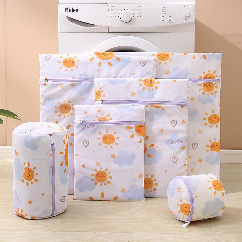 Sada sáčků na praní ze síťoviny s potiskem pro jemné prádlo – válcové sáčky na podprsenku a prádlo