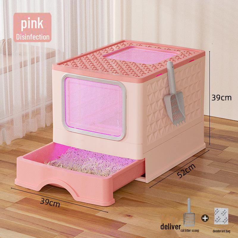 New Large Enclosed Folding Cat Litter Box with UV Sterilization and Deodorization