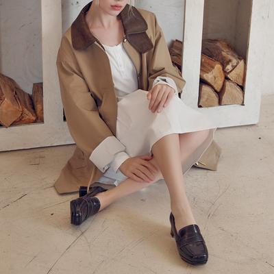 [Customade Woman] 5cm Square Toe Penny Loafer Heel Emily [CW0074BR] [Shipped from Korea] 100% Authentic