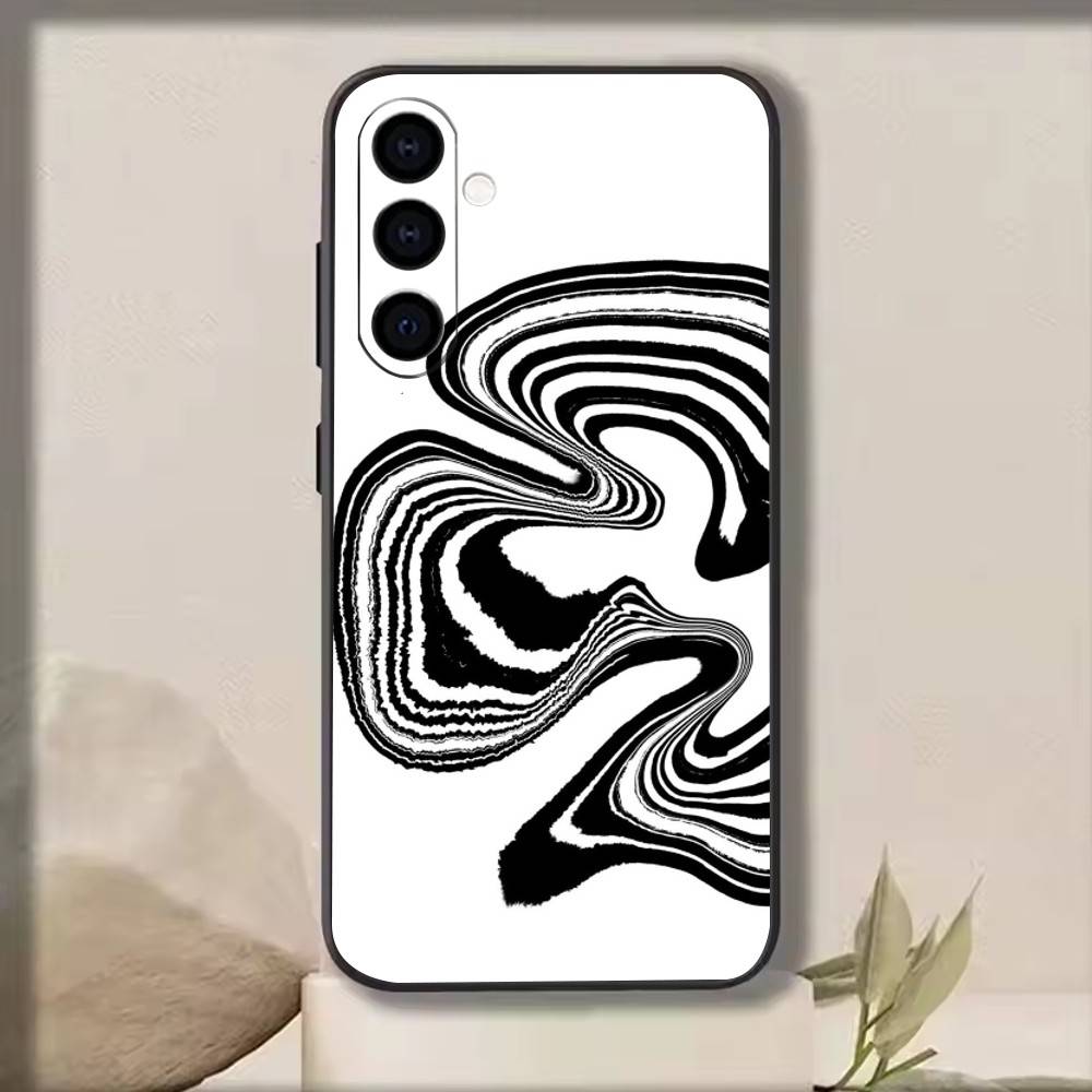 Abstract Wavy Line Art Design   Phone Case Black Silicone Soft For Samsung Galaxy A73,A72,A71,A70,A53,A52,A51