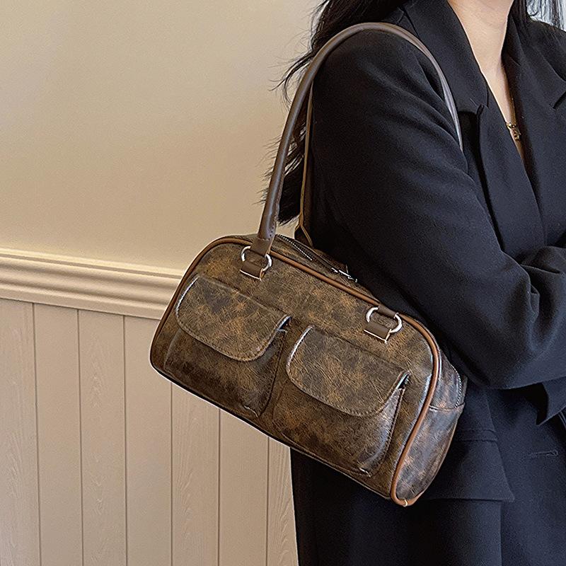 Bag Women'S Retro Handbag Large Capacity Storage Bag Versatile Women'S Bag Double Pocket Underarm Bag Tide