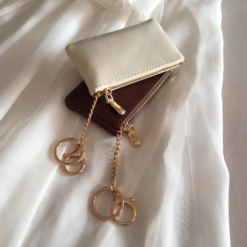 Fashion PU Leather Mini Coin Purse with Metal Chain Keyring, Multi - Minimalist Women's Card & Cash Wallet