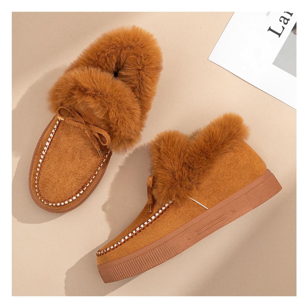 Cotton Shoes, Women's Fur Shoes, Butterfly Knot Snow Boots, Cold Resistant and Warm Women's Boots, Trendy and Versatile Women's Cotton Boots