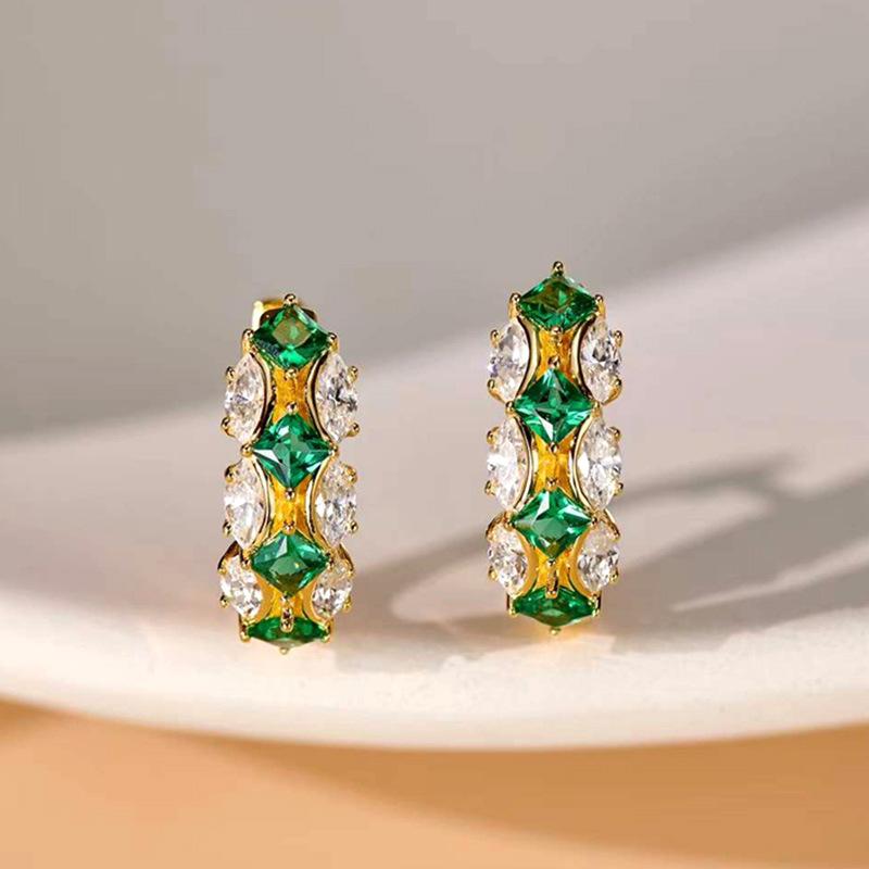 Luxury jewelry embellished ear buckles, contrasting rhombus horse eye women's earrings, French geometric earrings