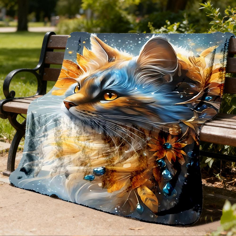 1pc Cat Outdoor Blanket - Soft Flannel Cozy for Travel & Camping - All-Season Warm Bed Cover, Machine Washable Yy251229083