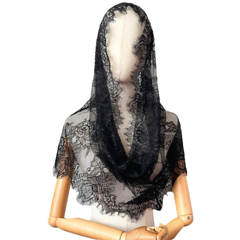 Vintage Style Bridal Headscarf Breathable Muslin Head Covering Lightweight Lace Shawl Guest Look