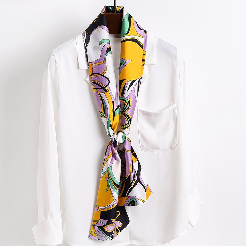 Thin and Narrow Long Small Silk Scarves Women's Foreign Style Fashionable and Versatile Sunscreen Silk Scarves Spring and Summer Scarves Scarves