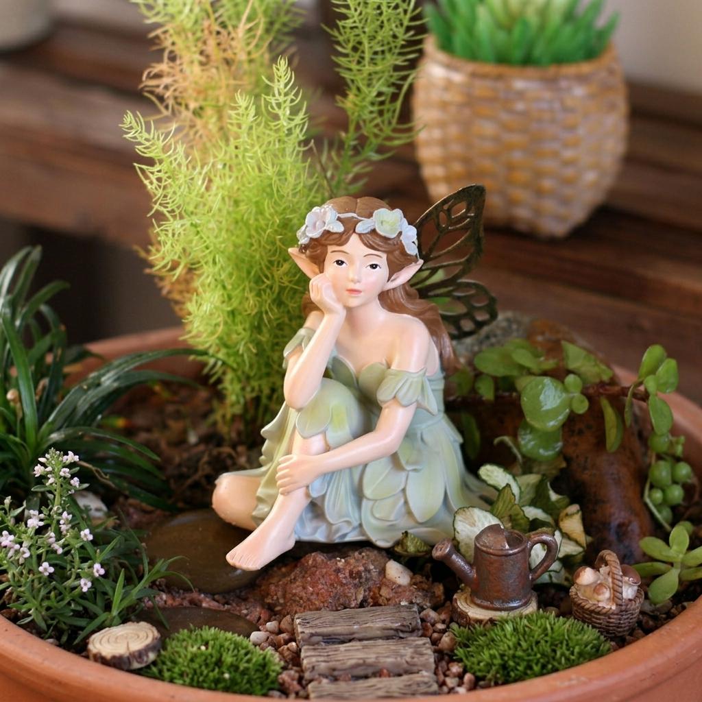 Resin Vintage Fairy Statue For Outdoor Garden Decoration Spring Summer Flower Pot Design