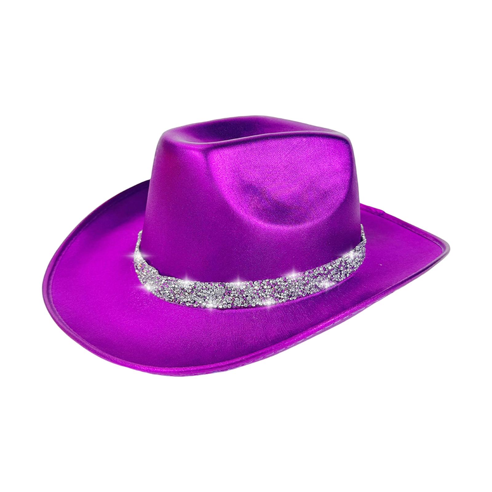 

Eye-catching Crystal Cowboy Hats Bride Hat Panama Hat for Bachelorette Party Cowboy Hats for Club Stage Shows фіолетовий