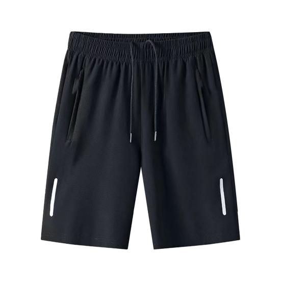 Men Sport Shorts Solid Color Straight Elastic Waist Casual Daily Wear Plus Size Zipper Pockets Retro Thin Knee Length Summer Shorts Men Clothes