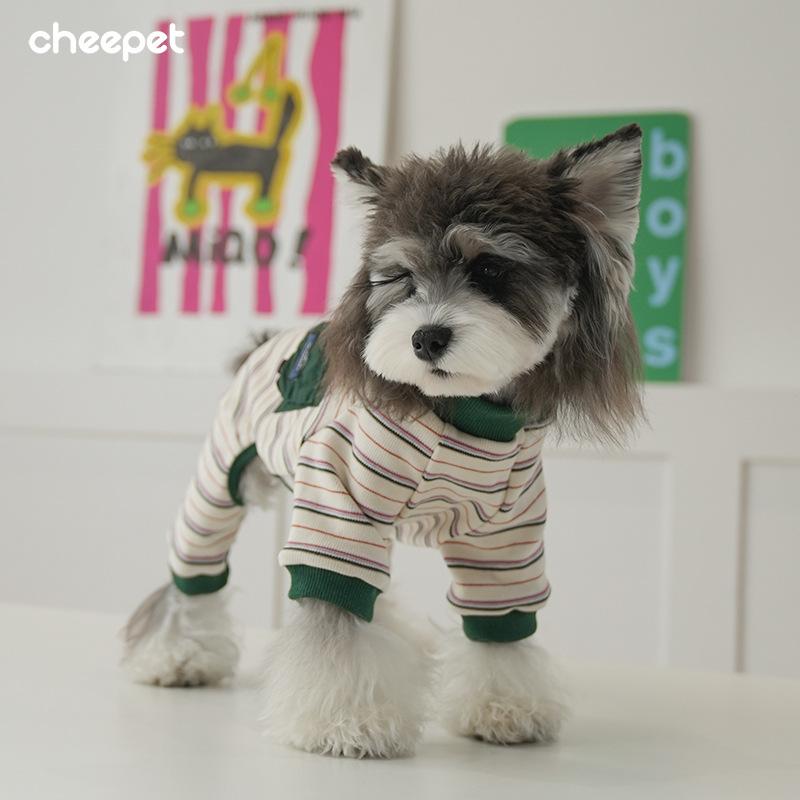 Puppy dog clothes autumn and winter basic striped four-legged bottoming shirt elastic cuffs than bear teddy pet clothes