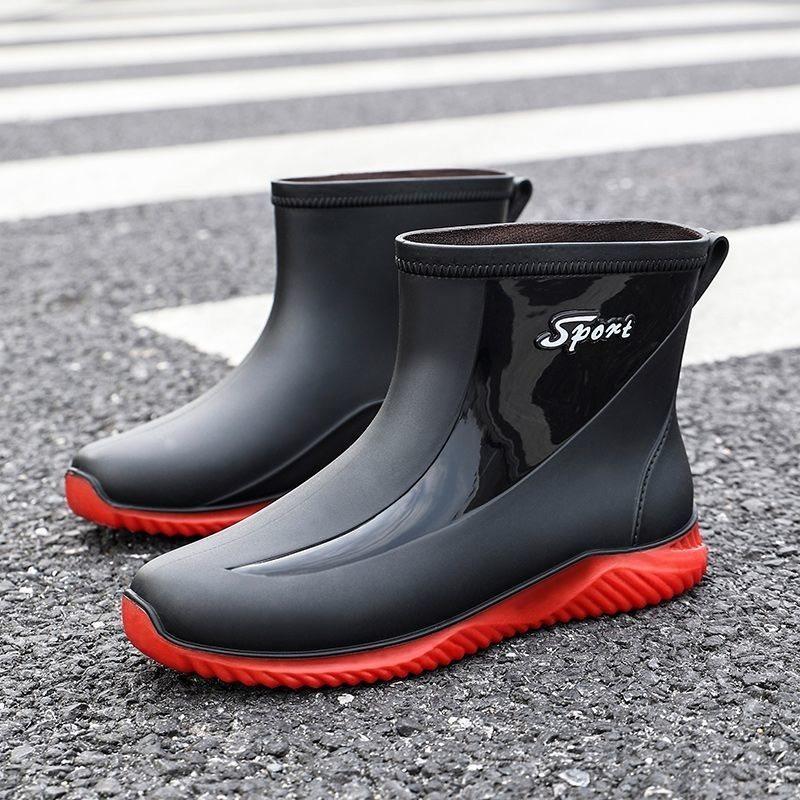 Rain Shoes Men's Short Tube Fashion Three-proof Outer Wear Waterproof Water Shoes Outdoor Fishing Non-slip and Wear-resistant Velvet Warm Rain Boots
