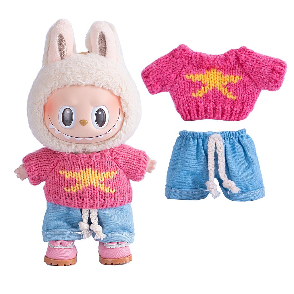 Sweater Jeans for 15-17Cm Labubu Plush Stuffed Doll Outfits DIY Mini Dolls Clothing Accessories