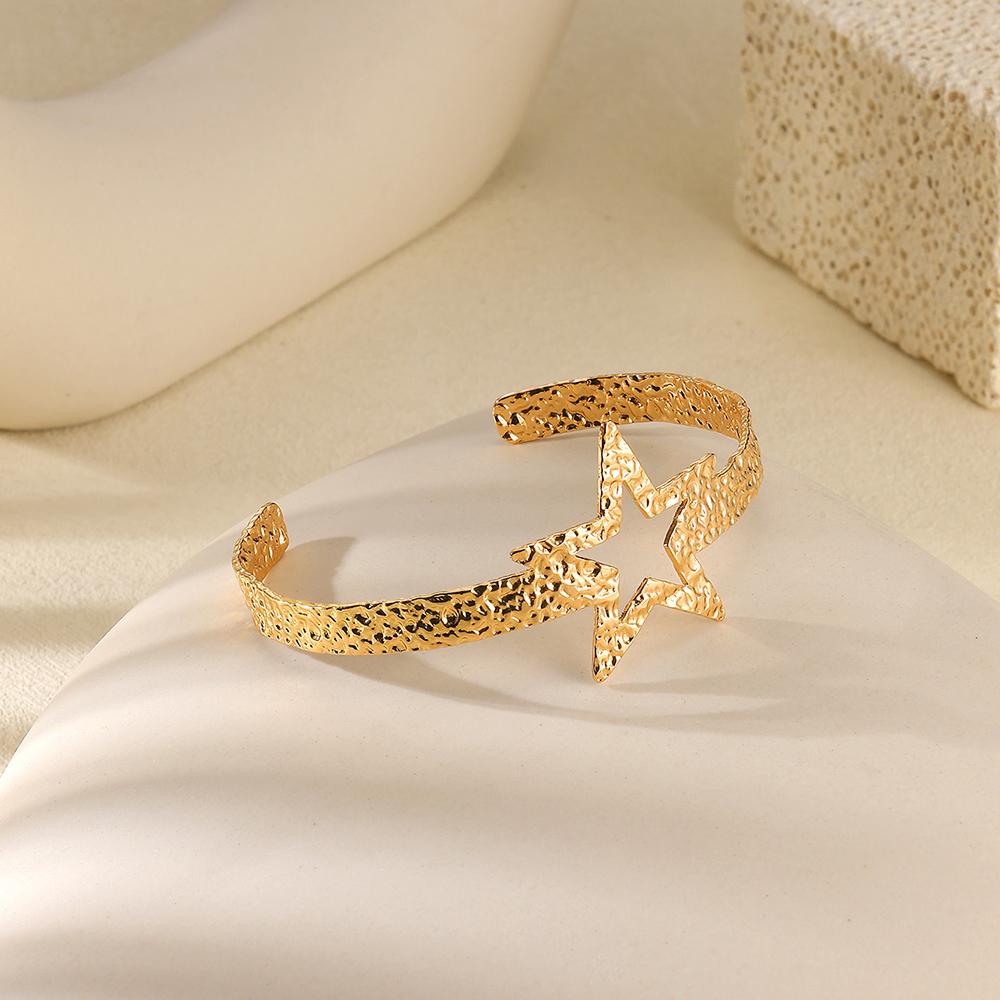 

Chunky Hammered Cuff Open Wide Bracelet For Women Punk Stainless Steel Summer Bangles Jewelry Eye Heart Star Bracelets Mama Gift 58-60mm