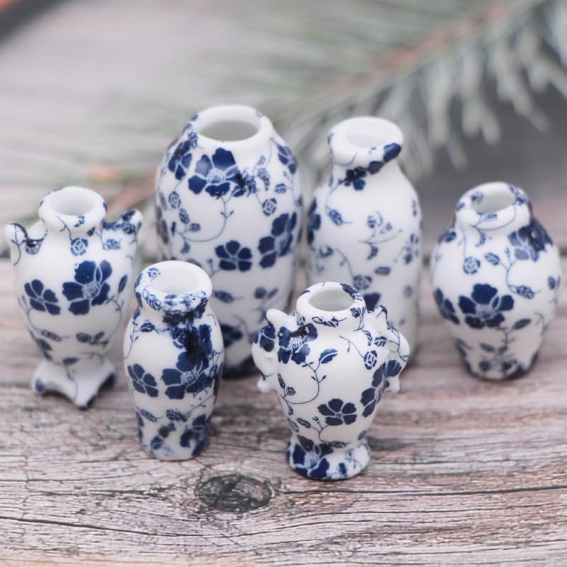 Hohopeti Set of 7 Miniature Ceramic Flower Dollhouse Small Interior Decor Vases, Accessories, 2x2x1.4 Inches,