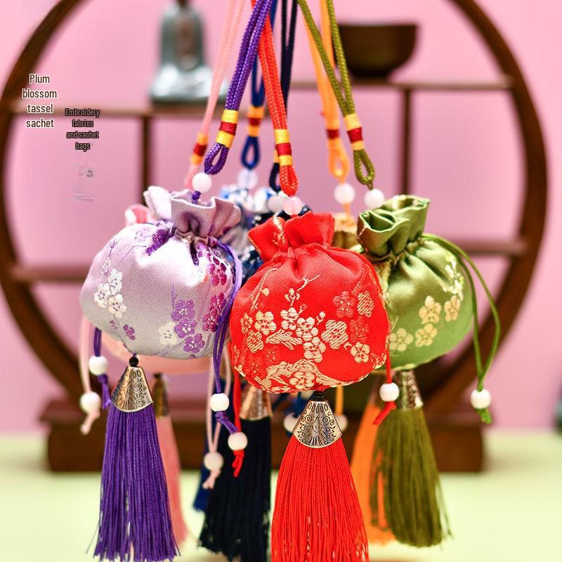 Chinese Wormwood Sachet: Hanfu Plum Blossom Purse & Car Pendant with Mosquito Repellent Tassel