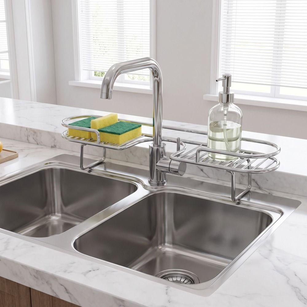 Stainless Steel Faucet Storage Rack Foldable Foot Bathroom Organizer Sink Shelf Washbasin