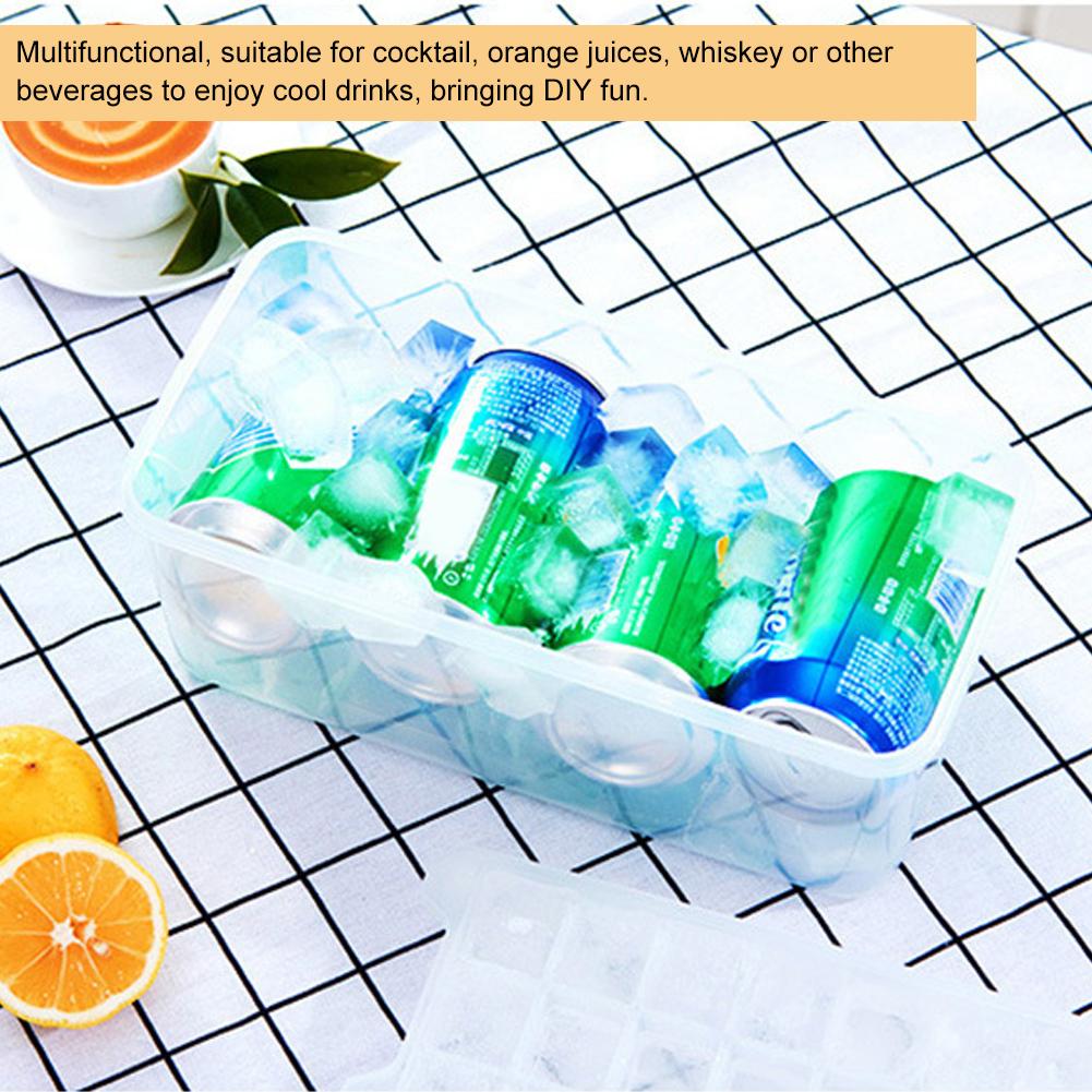 Lebensmittelecht Haushalt Küche DIY Eiswürfelform Tablett Eisbereiter mit Aufbewahrungsbox Versiegelter Deckel 1,7L Box 2 Schichten 72 Fächer