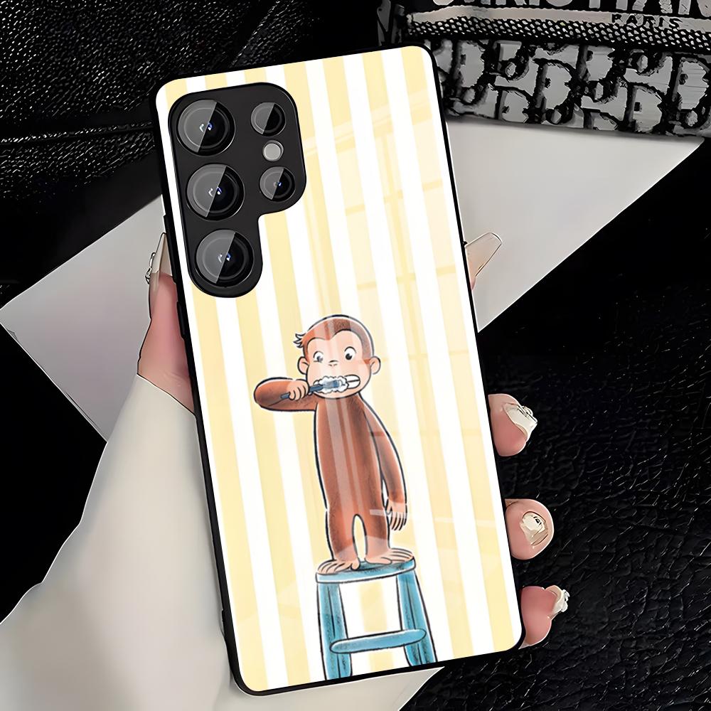 Curious George Monkey Phone Case For Samsung A25 A13 A33 5G A54 A36 A35 A56 A52 A14 Shockproof Glass Cover