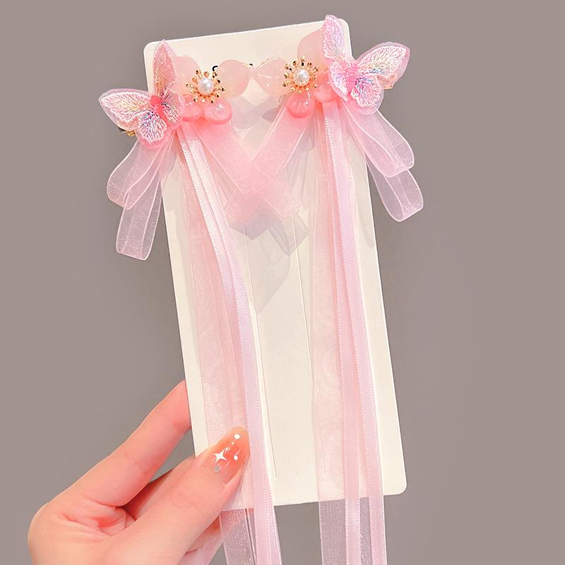 Children's Hanfu Hair Accessories: Fairy Butterfly Tassel Headdress & Ribbon Hairpin Set