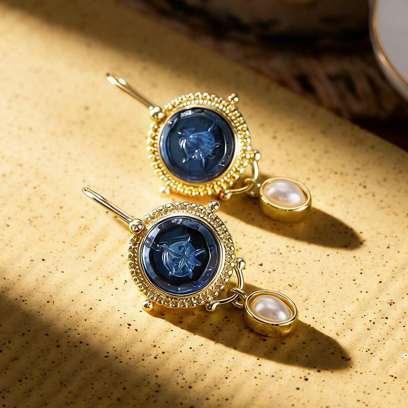 Xiaomi Huitan Blue Stone Gold Color Drop Earrings for Women Bohemian Style Elegant Imitation Pearl Trendy Party Daily Versatile Jewelry