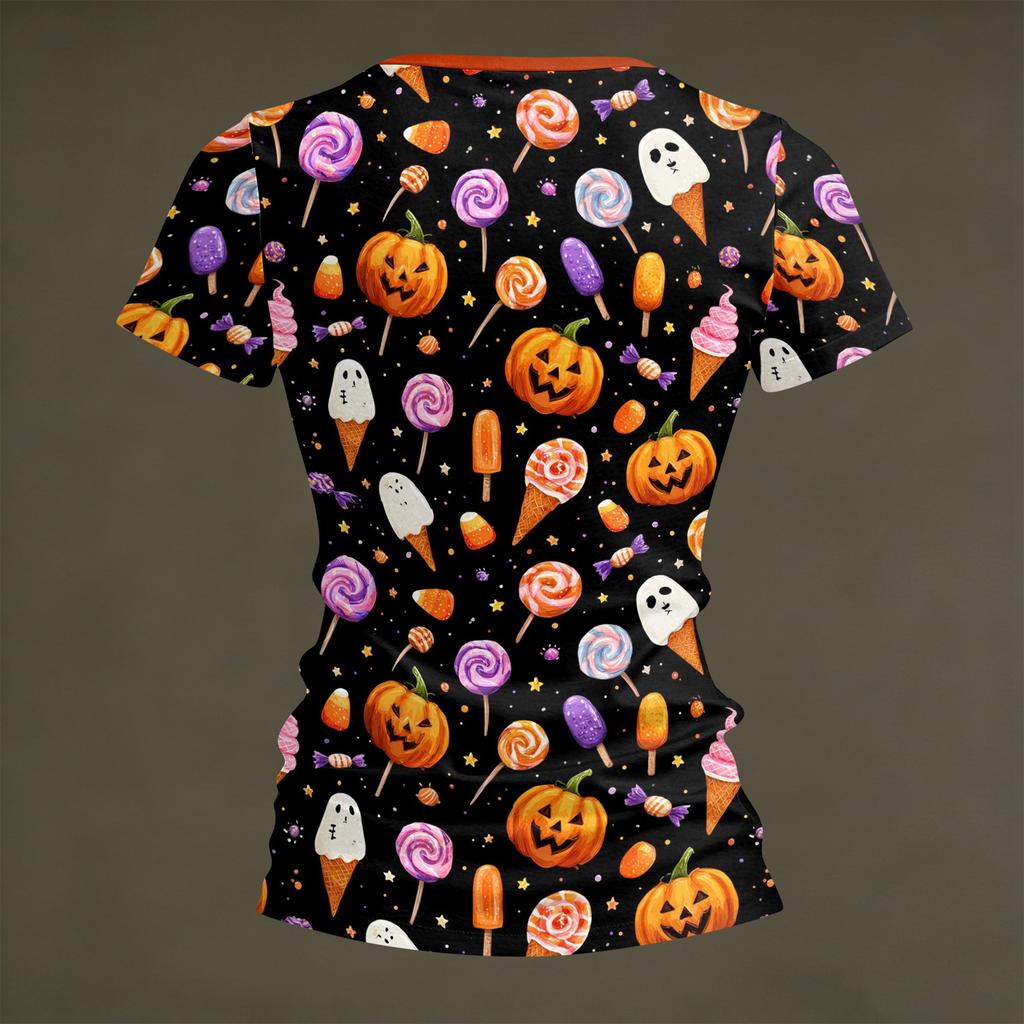 Women's Halloween Print Short Sleeve Neck Loose Fit T-Shirt for Party Casual Wear