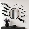Halloween Hanging Decorations 12Pcs Bats Wall Decals, 3D Bat Stickers for Home Decor, Indoor 4 Size Waterproof Black Spooky Bedroom Living Room Decor