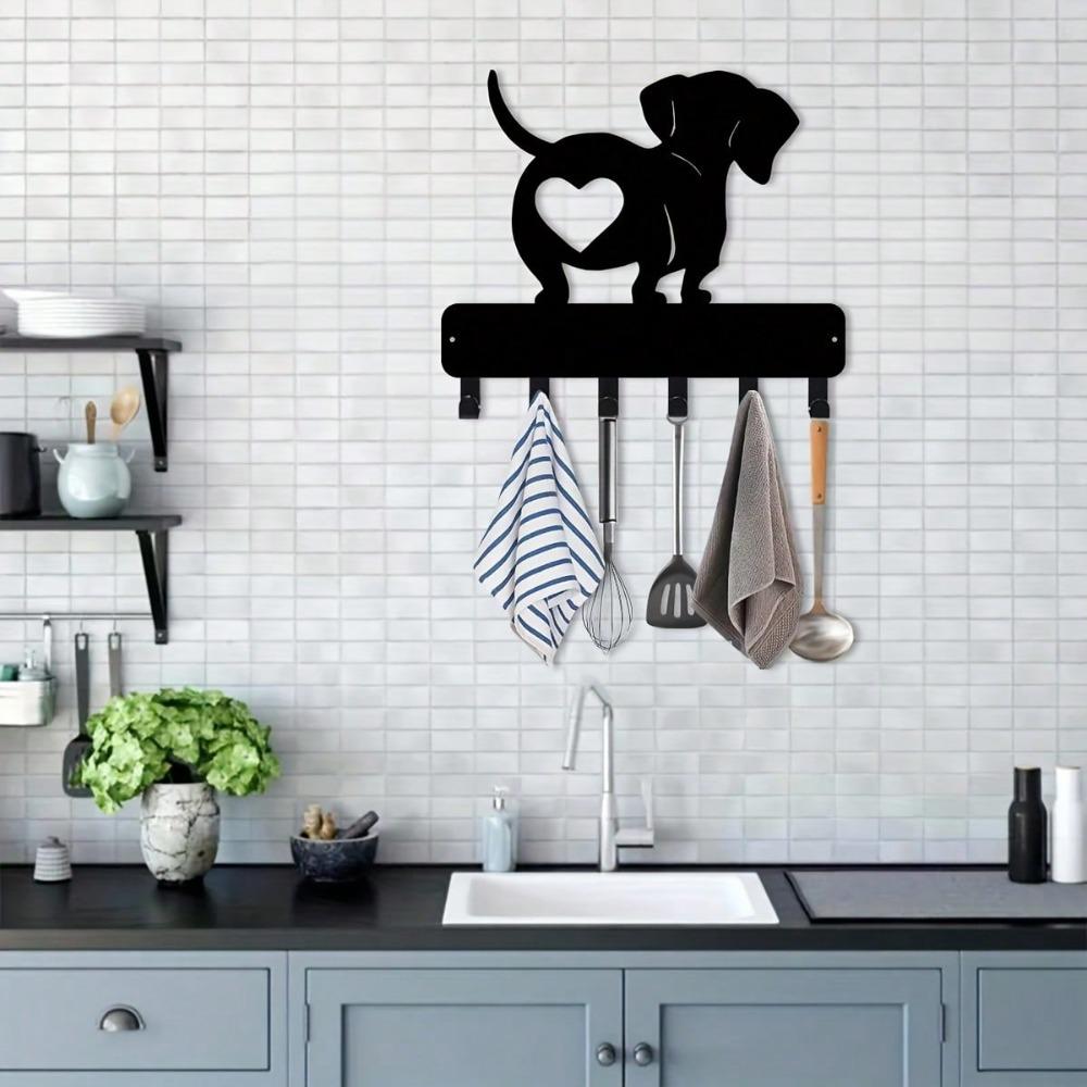 Metal Dachshund Key Holder Heart Shaped Wall Hook for Home Office Black