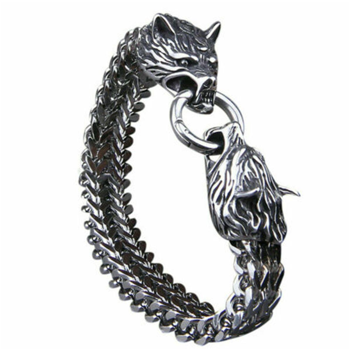 

Модный браслет-цепь с застежкой, браслет с головой викинга Фенрира, браслет-бэнгл с головой волка, браслет из нержавеющей стали
