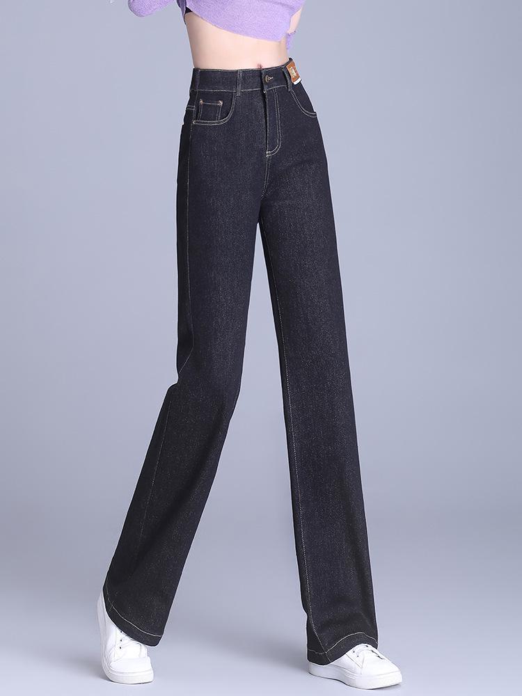 Women's High-Waisted Dark Blue Slim-Fit Straight-Leg Jeans