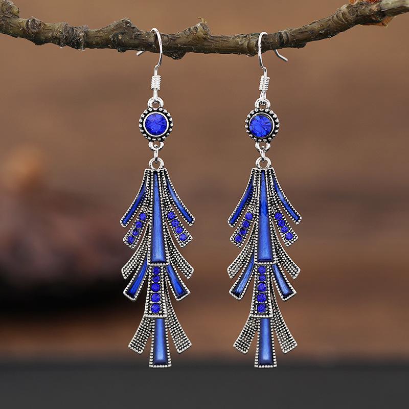 Vintage Palace Crystal Long Tassel Earrings with Feminine Style and Versatile Personality Earrings, Korean Fashion Ethnic Style Earrings