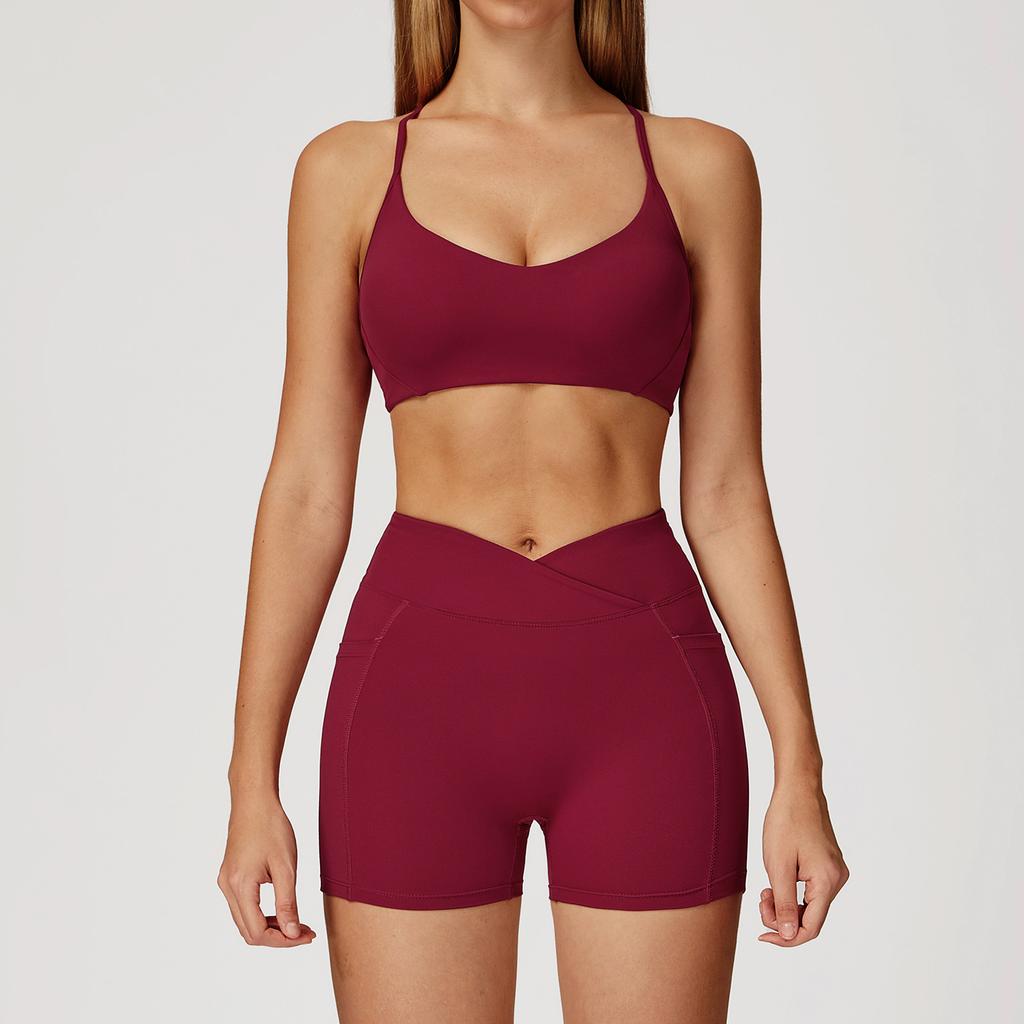 JYL Naked Fashion Yoga Set Cross Back Quick Dry Running Outfit