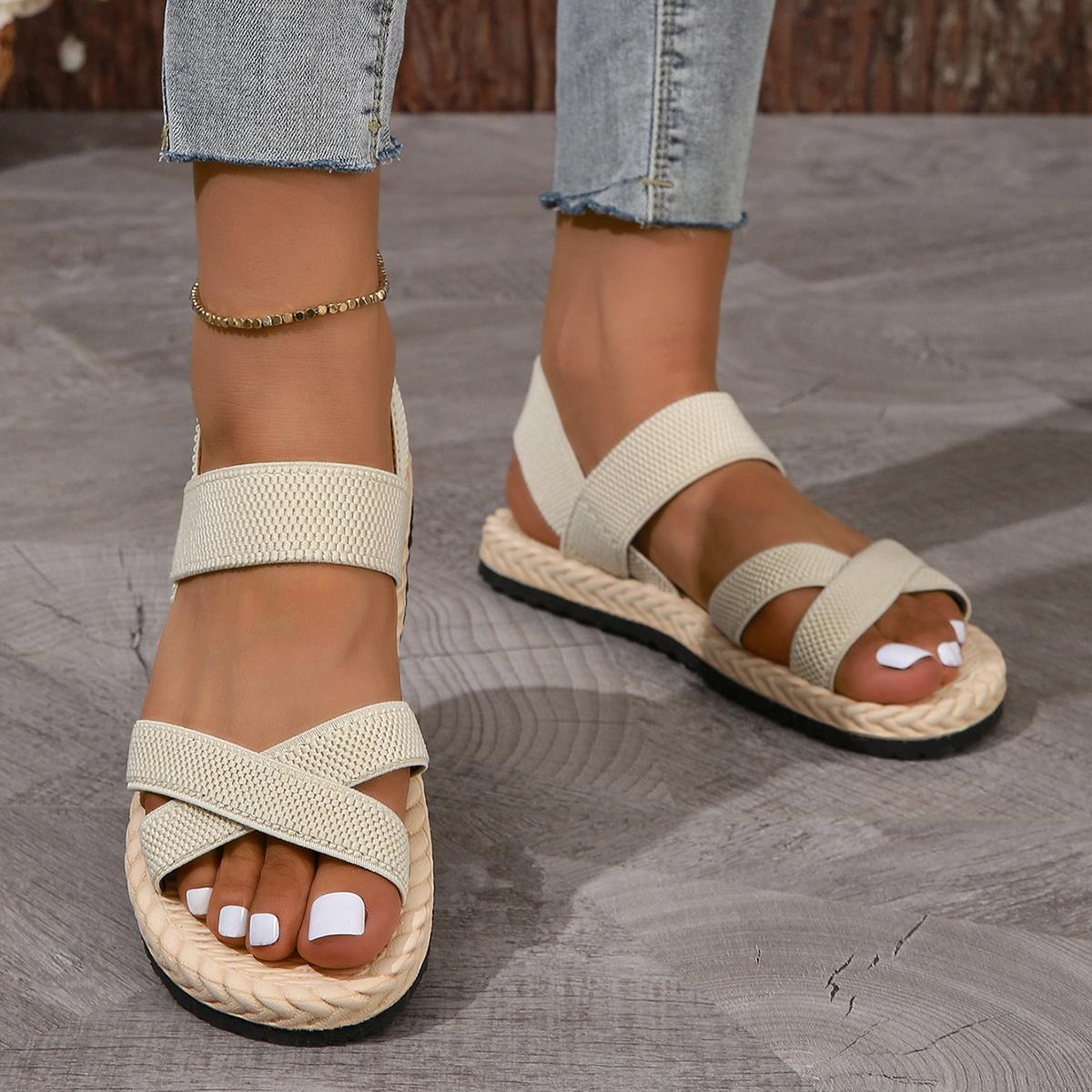 

Літня Мода Еластична Тканина В язані Сандалі Жіночі Задня Еластична Стрічка Взуття на Платформі Великий Розмір 35-43 Взуття для Жінок Сандалі 39 бежевий