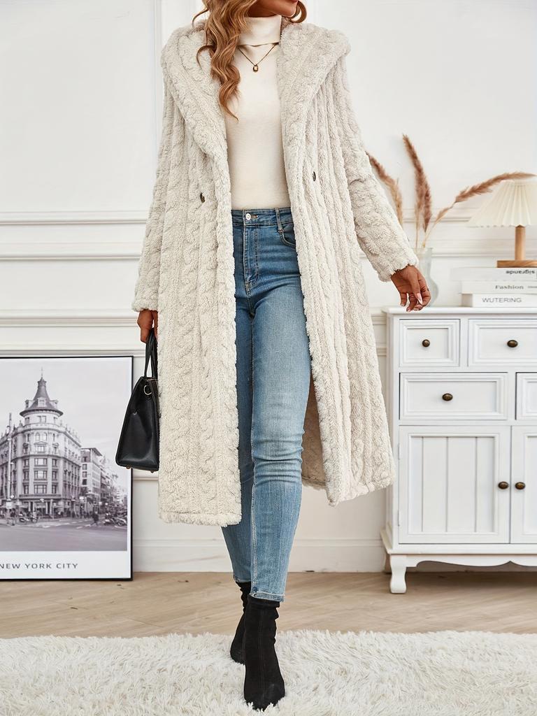 Cross-border Supply 2025 Autumn and Winter Fashion Long Net Color Long-sleeved Hooded Woolen Women's Coat