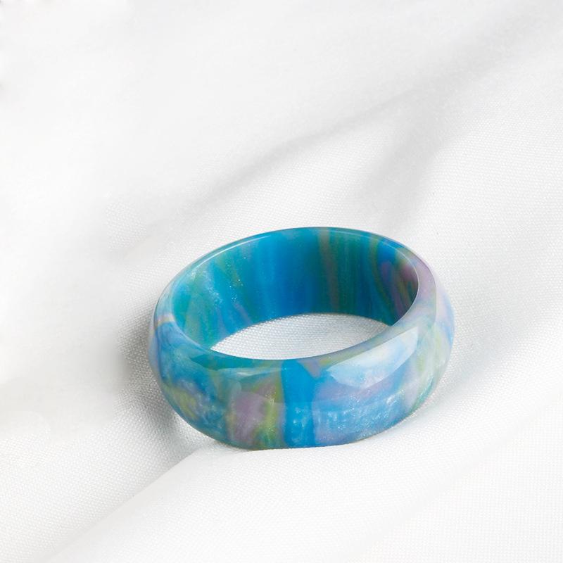 Colorful Rainbow Acrylic Resin Ring – Trendy European & American Style for Women