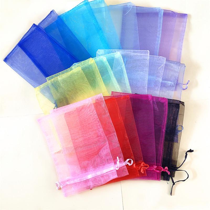 25/50pcs 7x9 15x20 17x23cm Organza Bag Christmas Party Candy Gift Bags Wedding Decor Drawstring Packaging Bag Pouches 50%
