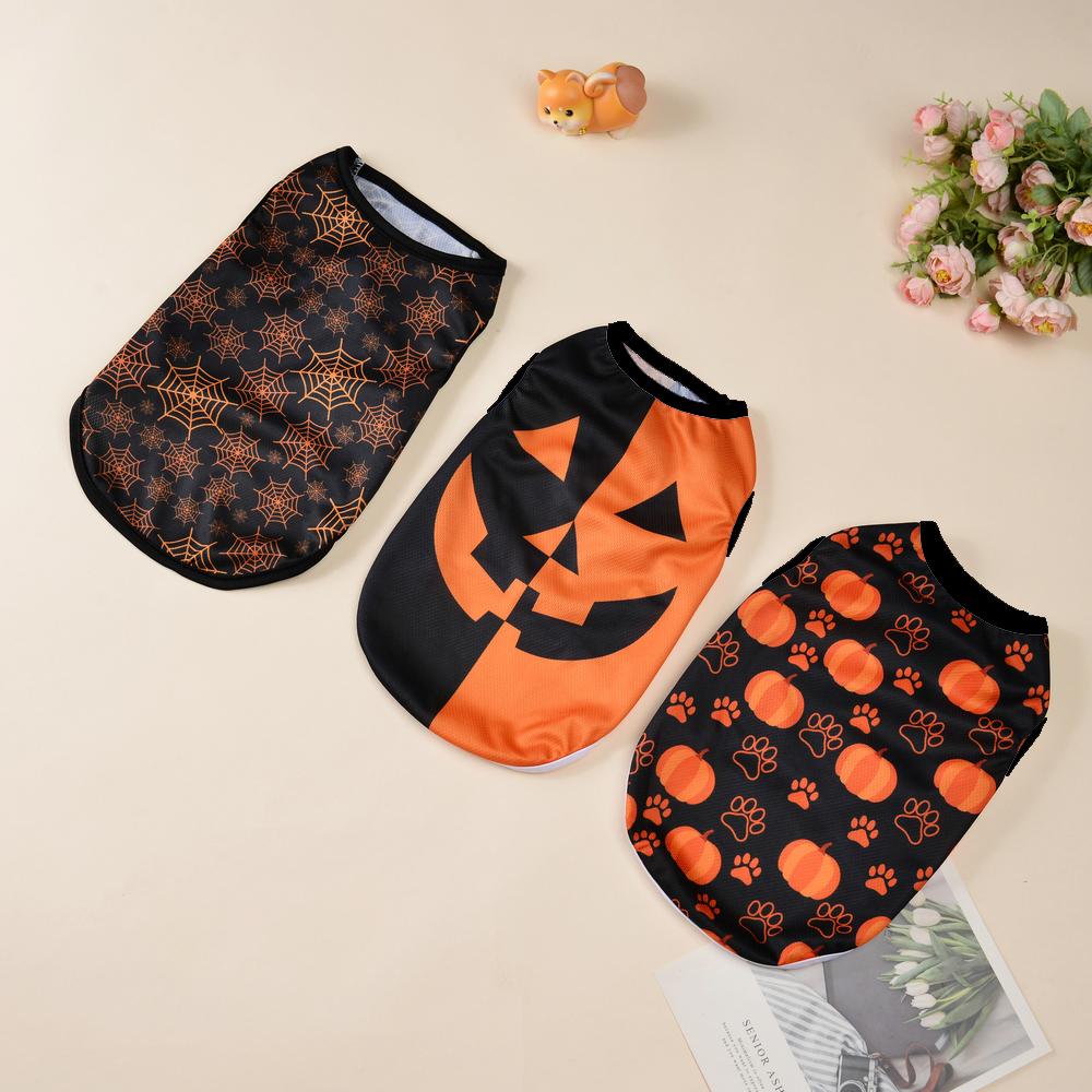 Dog Cosplay Costumes Funny Pumpkin Halloween Puppy Party Clothes Pet Transformation Sleeveless Vest For Small Medium Dogs Cats