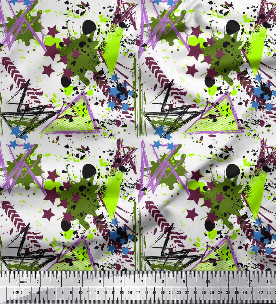 

Тканина Soimoi Purple Японський креп-сатин Трикутник і мазок пензля Абстрактний декор Тканина з принтом метр 42 дюйма 42 Inch Wide - Poly Crepe зелений