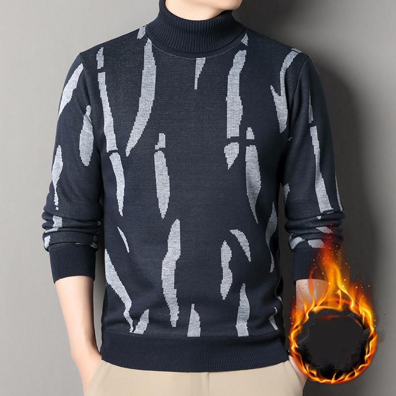 New Popular Autumn Winter Irregular Jacquard Pattern Sweater Casual Turtleneck Knitted Contrast Color Knitted Mens Pullover
