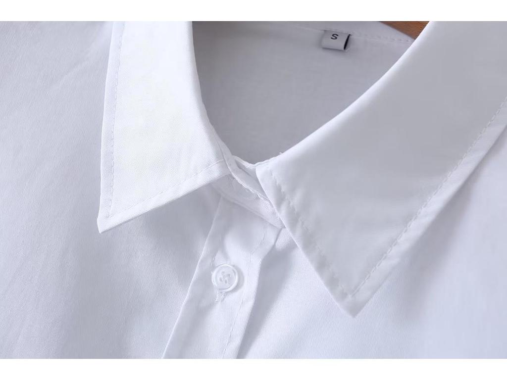 European & American Women's Long-Sleeve Backless Poplin Shirt with Lapel - Spring 2023 Fashion