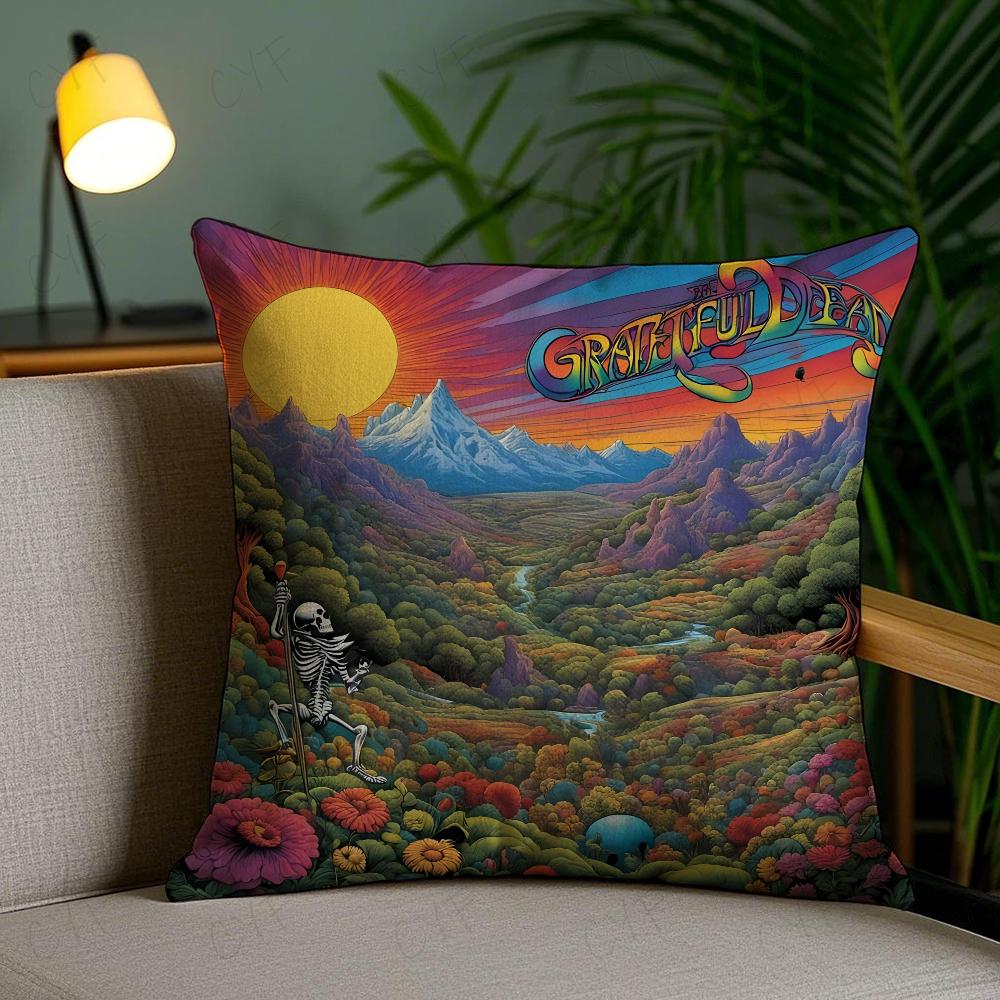 G-Grateful D-Dead Anmie Band Pillow Case Anti-Dustmite Pillowcase Invisible Zipper Silky Short Plush Sofa Cushion Cover