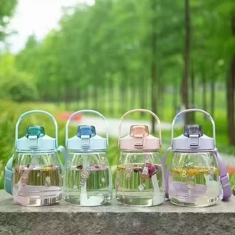 

Xidien Portable Plastic Big Belly Straw Water Bottle