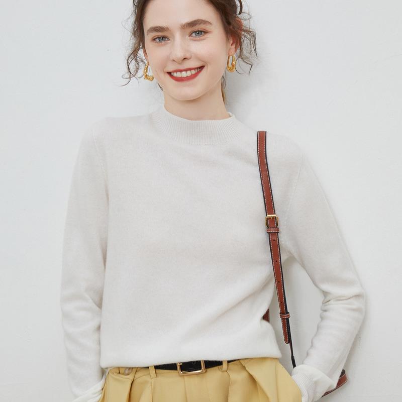 First-line Ready-to-wear% Wool Sweater Women's Semi-turtleneck Autumn and Winter Solid Color Loose Pullover Knitted Bottoming Sweater